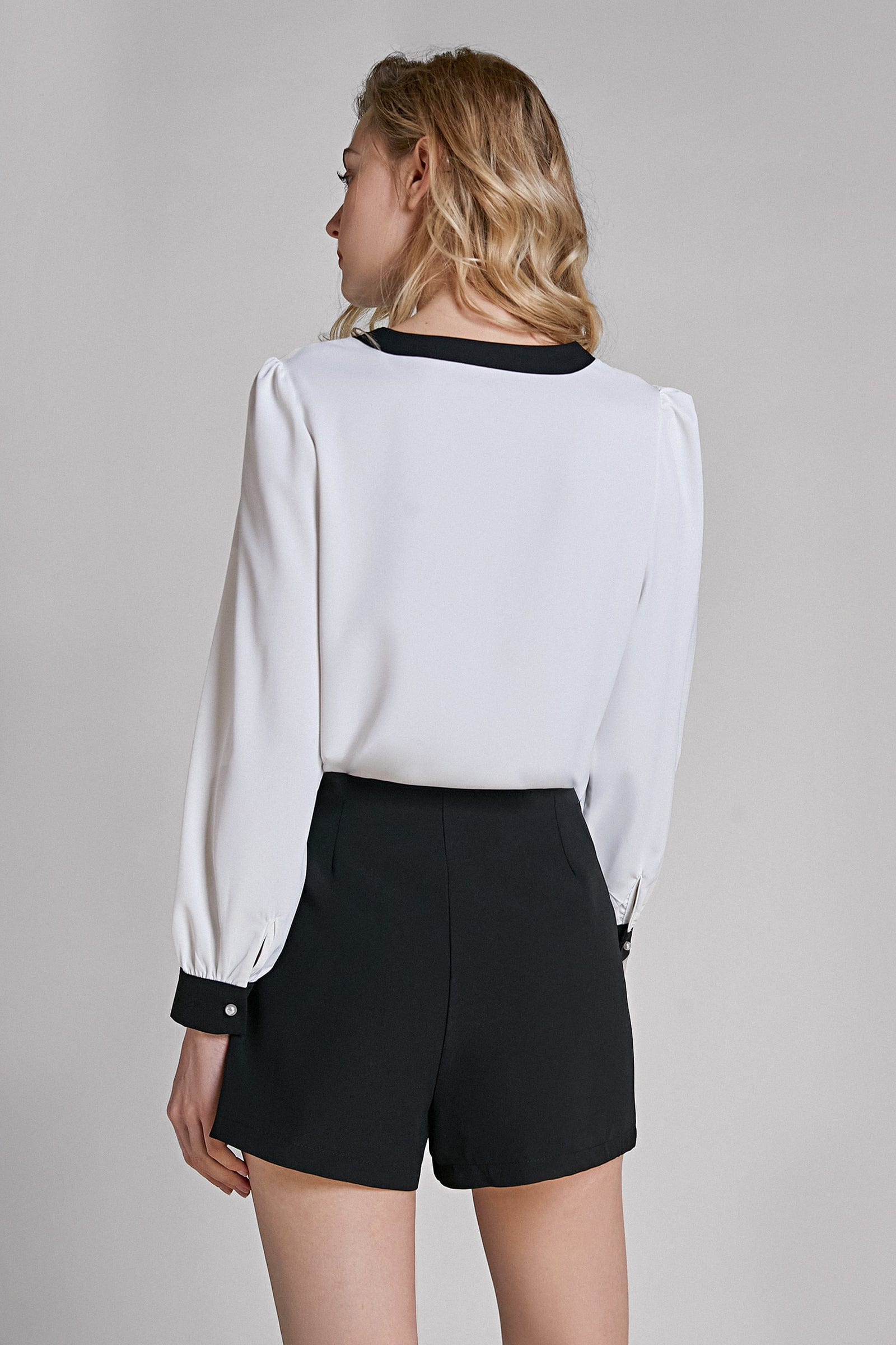 White Chiffon Contrast Trim Blouse