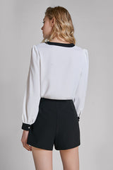White Chiffon Contrast Trim Blouse