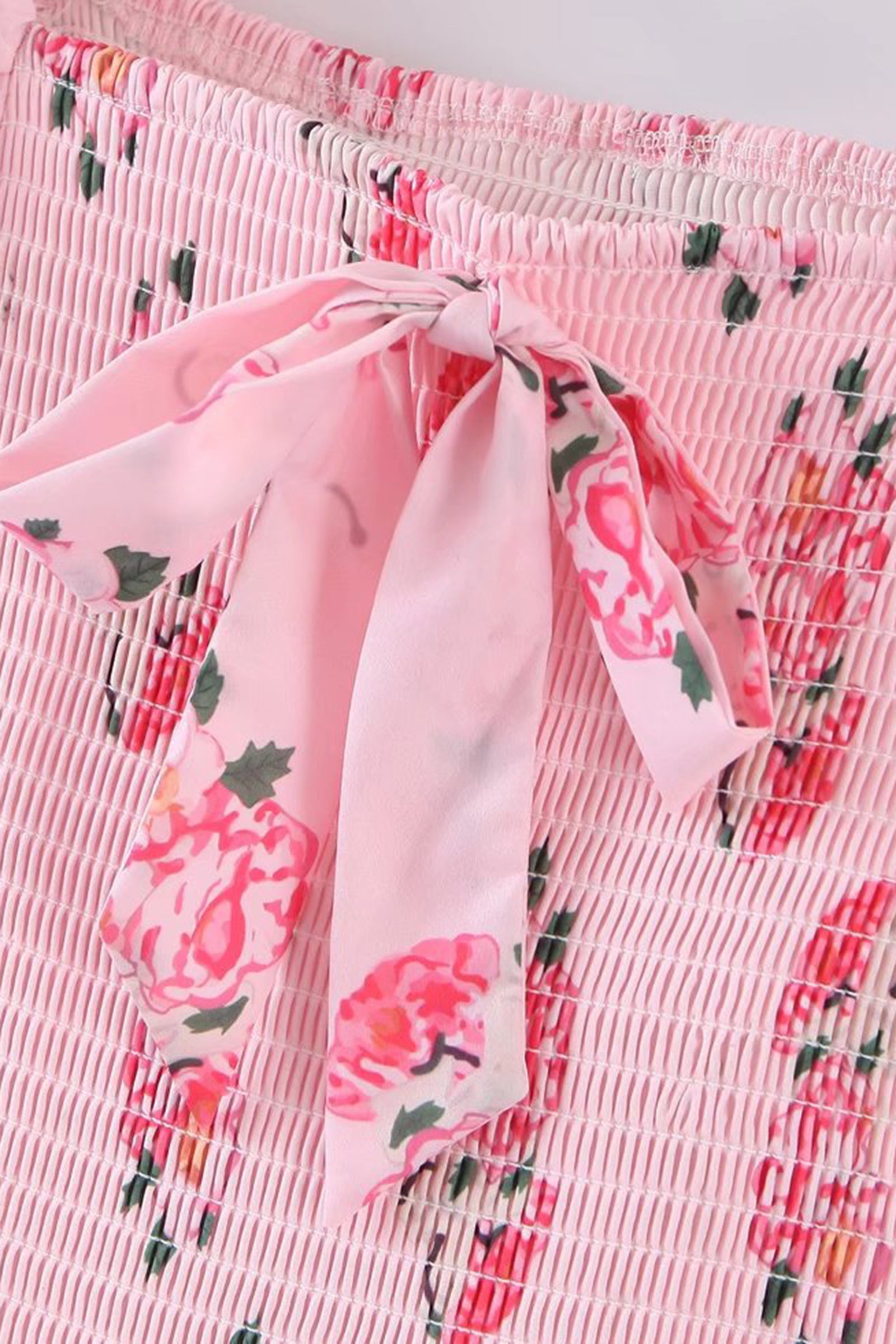 Pink Floral Print Bow-Tie Tiered Mini Dress