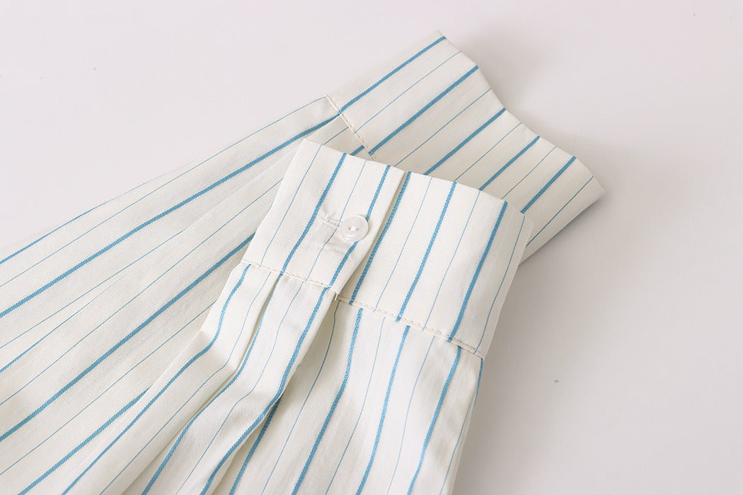 Vertical Striped Shirt Shorts Sunscreen Two-piece Set