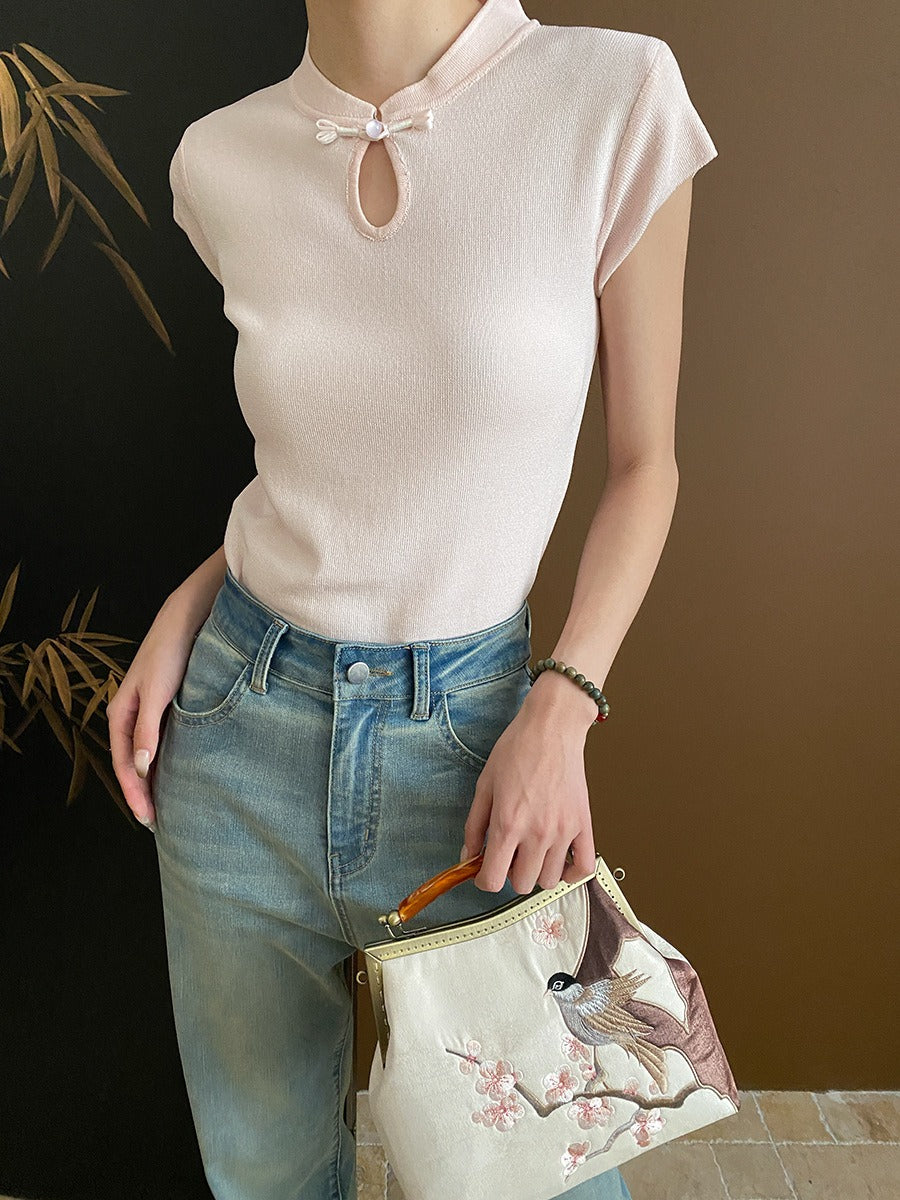 Short sleeve of hollow semi-high neck sweater
