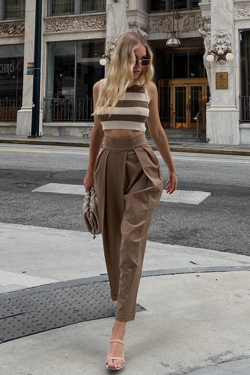 Ivory Striped Crew Neck Rib-Knit Vest