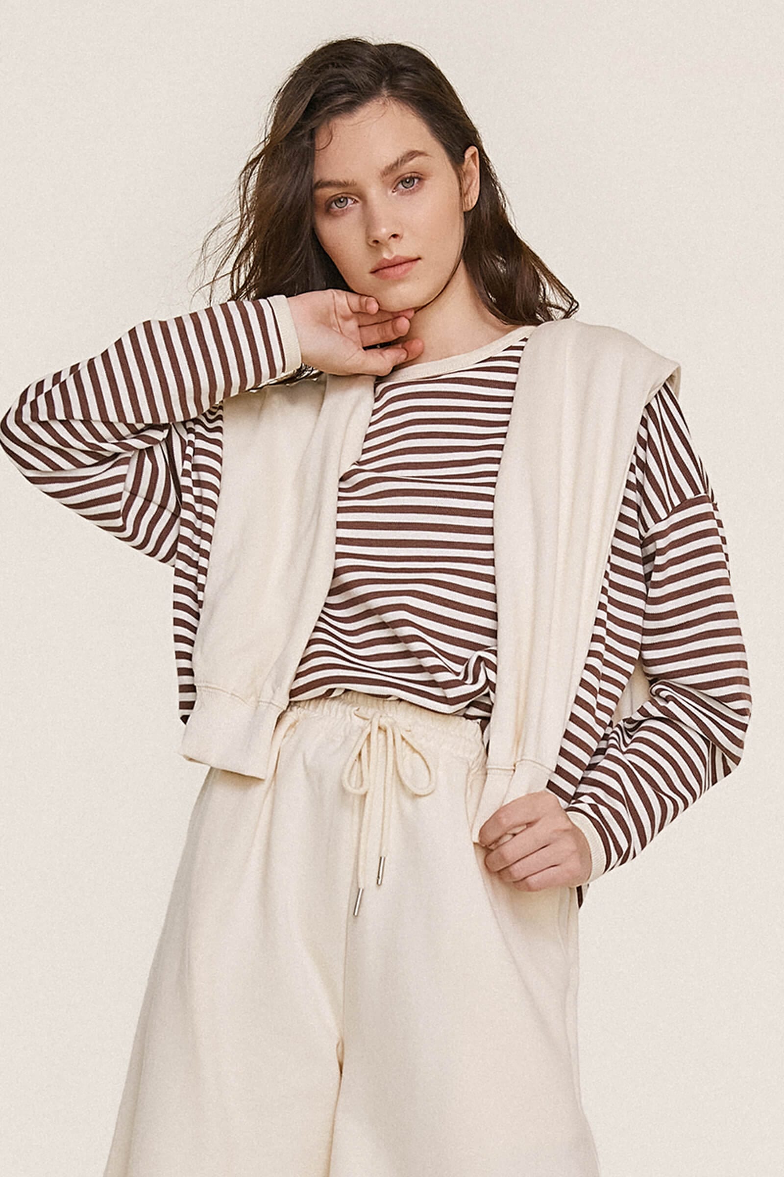 Saddle Brown Striped Oversized Sweatshirt