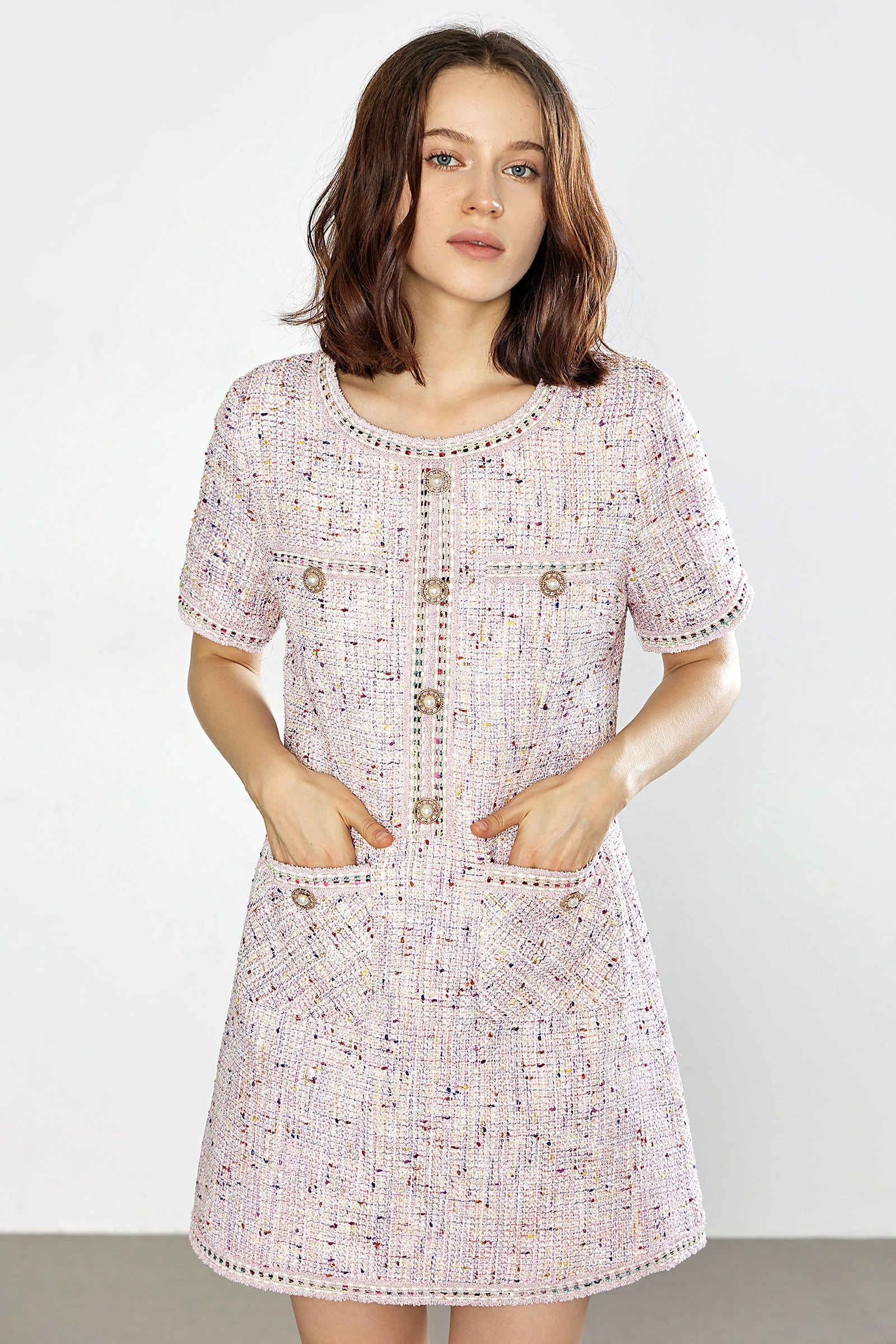 Librada Pink Button Short Sleeve Mini Dress