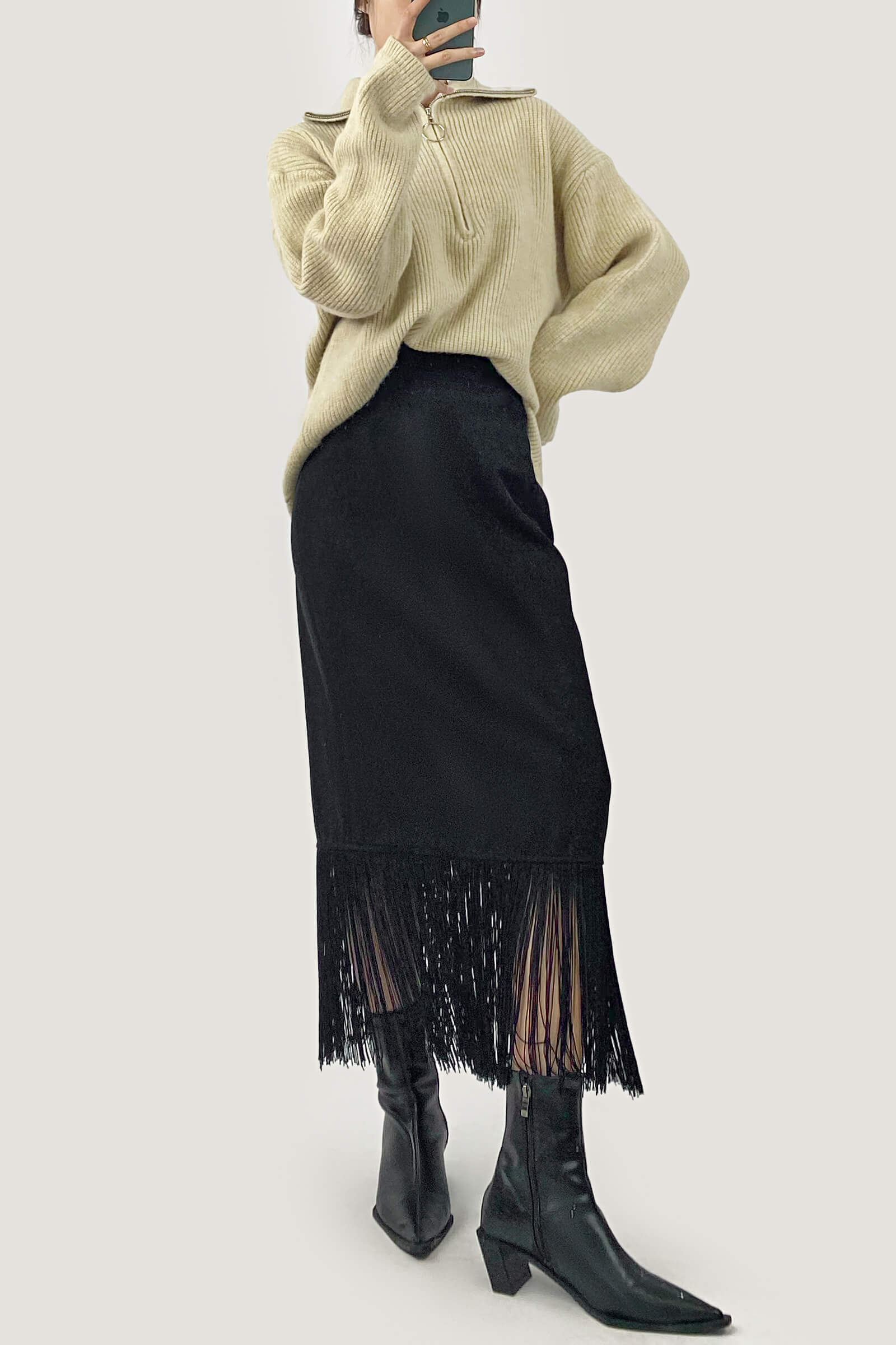 Khaki Collared Half-Zip Oversized Sweater