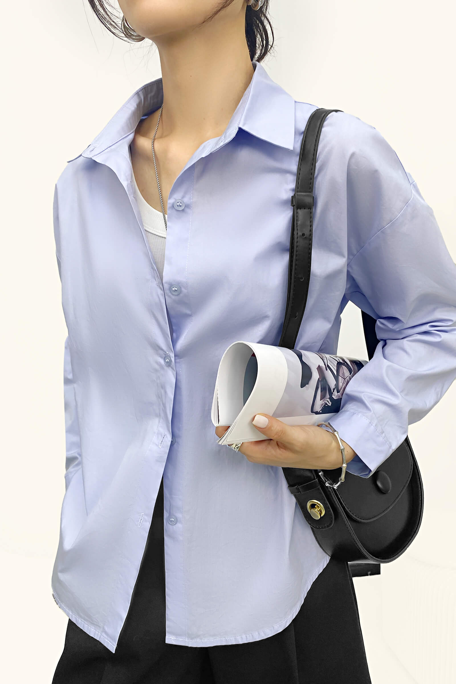 Light Blue Oversized Button-Up Cotton Shirt