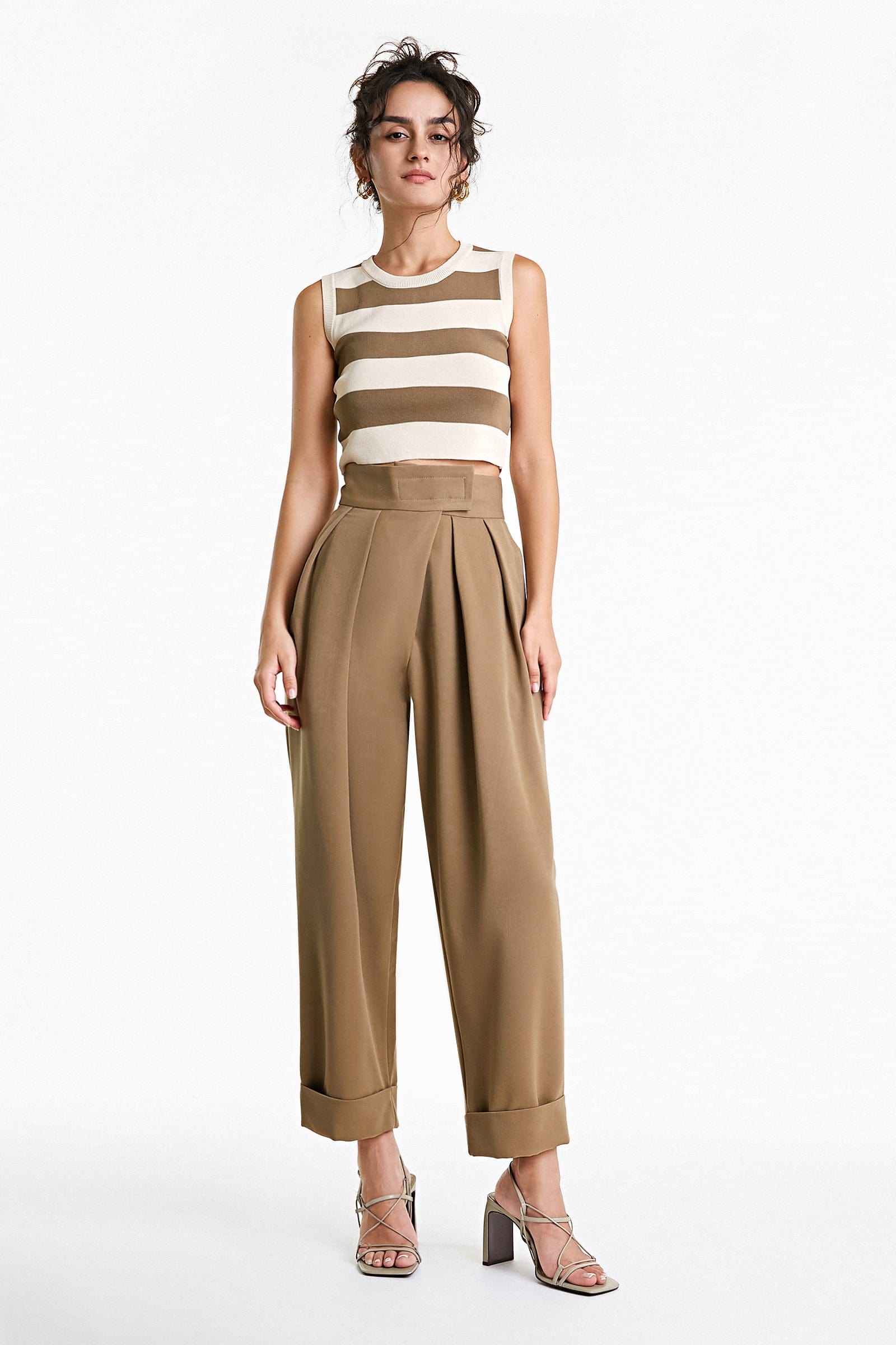 Ivory Striped Crew Neck Rib-Knit Vest