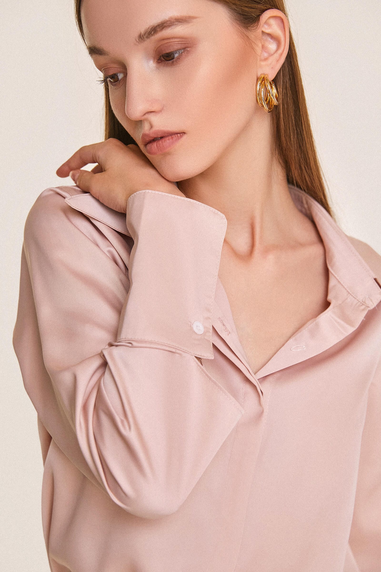 Pink Button-Up Satin Work Shirt