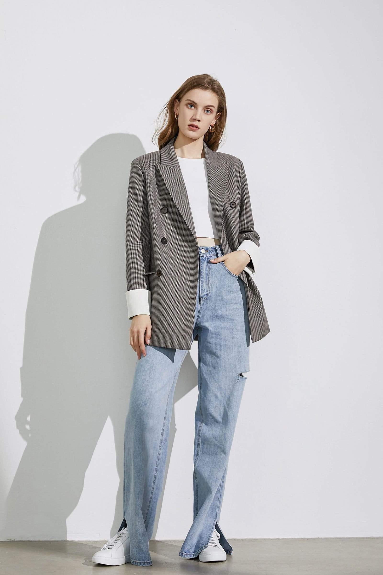 Herringbone Grey Oversized Blazer