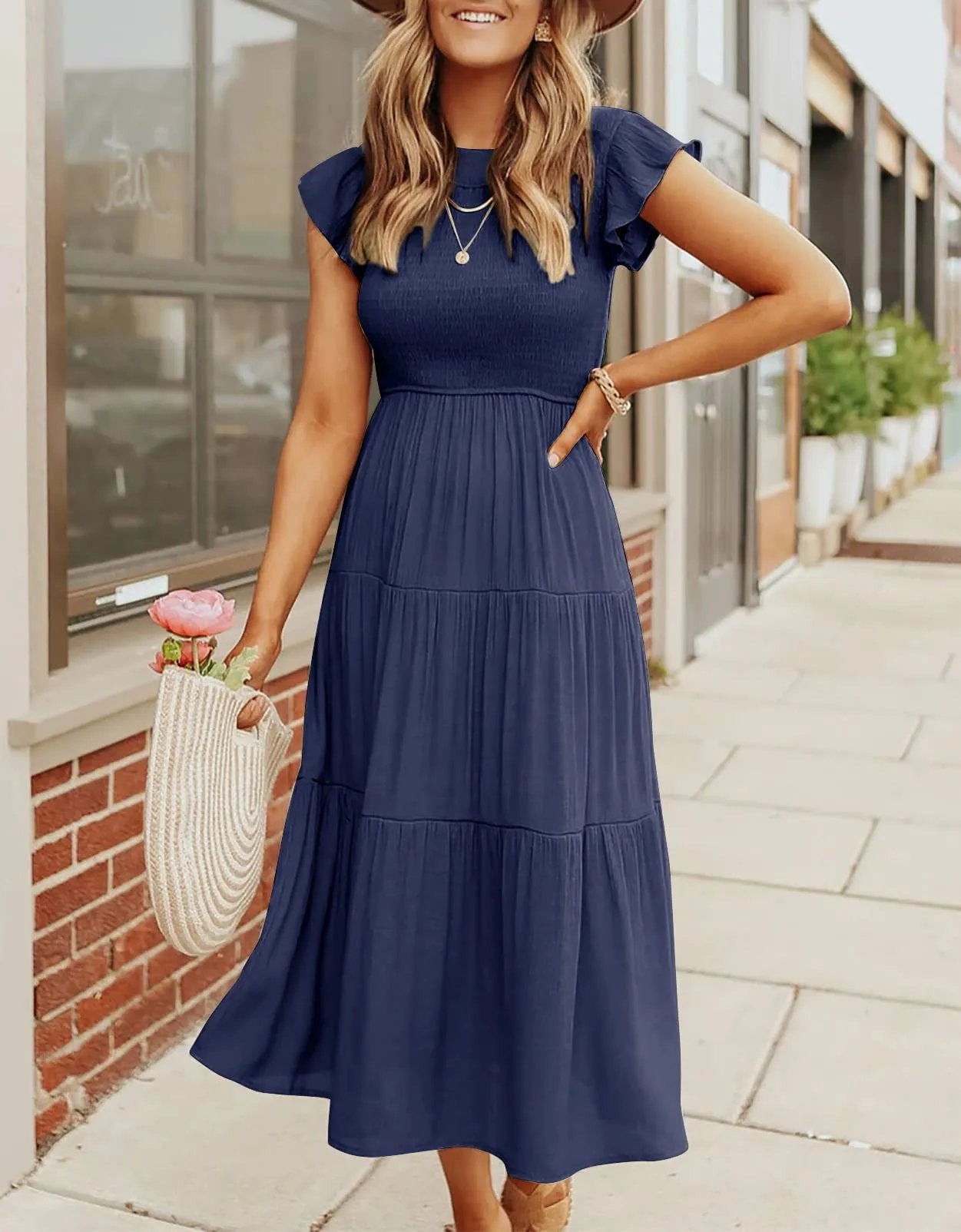 summer casual flowing short midi dress