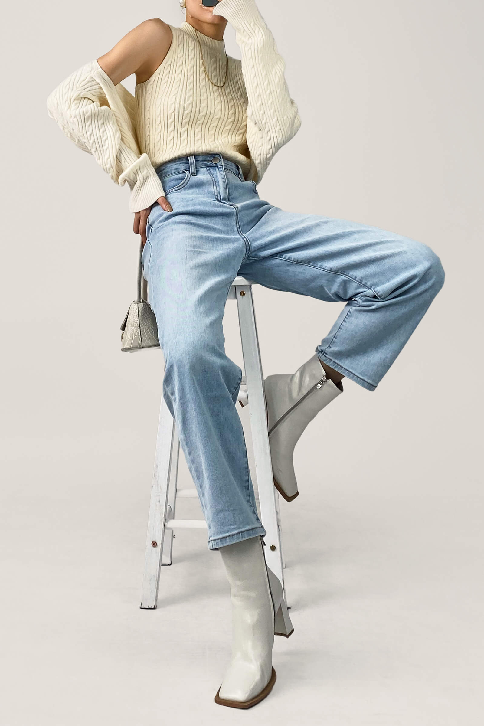 Ivory Cable Knit Shrug Cardigan & Vest Two-Piece Set