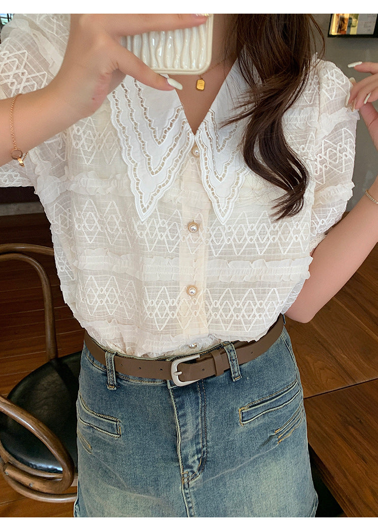 Jakayla Beige Doll Collar Shirt