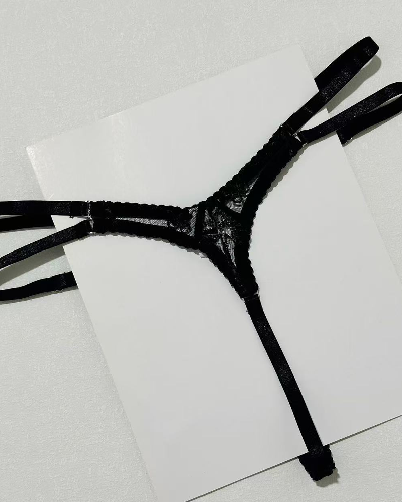 Embroidered Cutout Rhinestone Heart Halter Lingerie Set