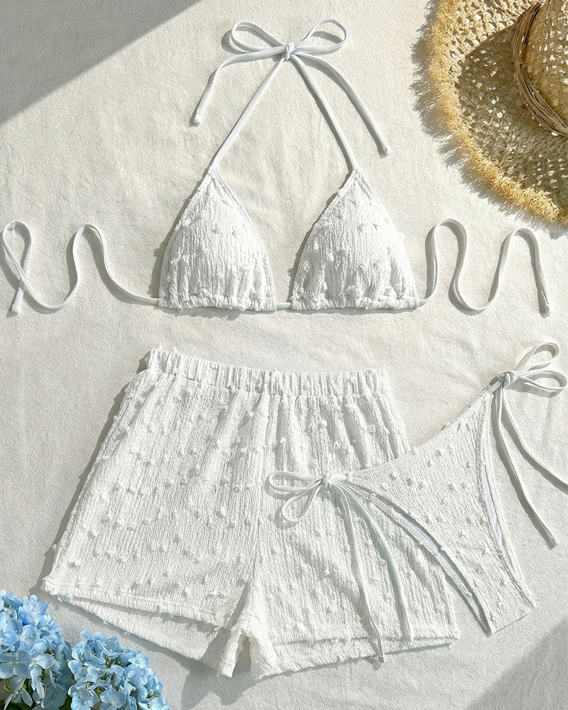 Minimalist Solid Halter Bikini Set with Shorts