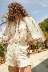 White Lace Floral Embroidery Blouse