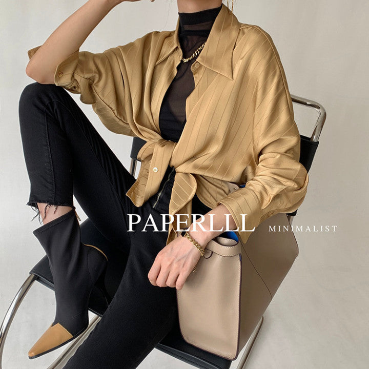 Satin Ballon Khaki Sleeve Blouse