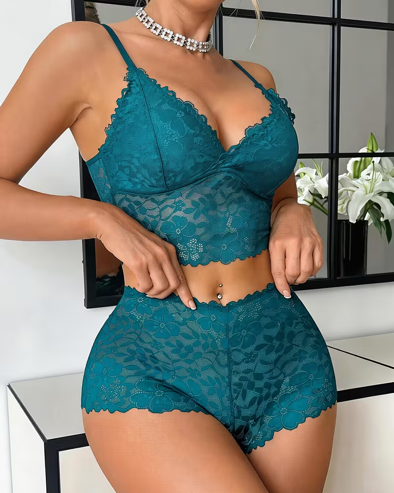 Floral Lace Push-Up Camisole Lingerie Set