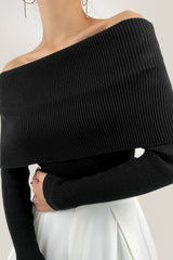 Black Off-the-Shoulder Ribbed Knit Sweater