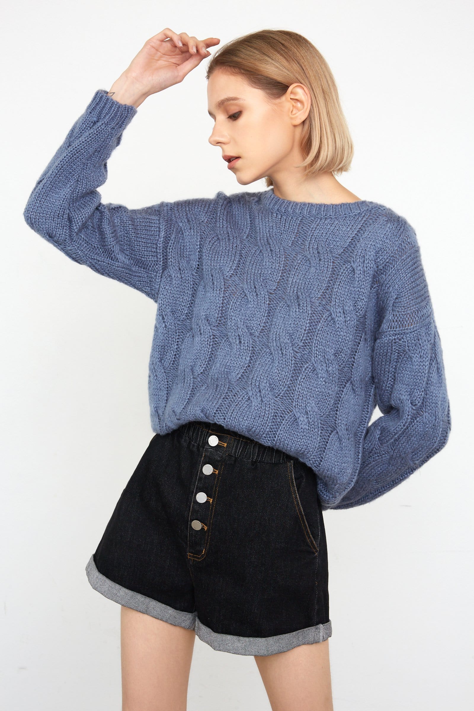 Floella Light Steel Blue Long Sleeve Sweater