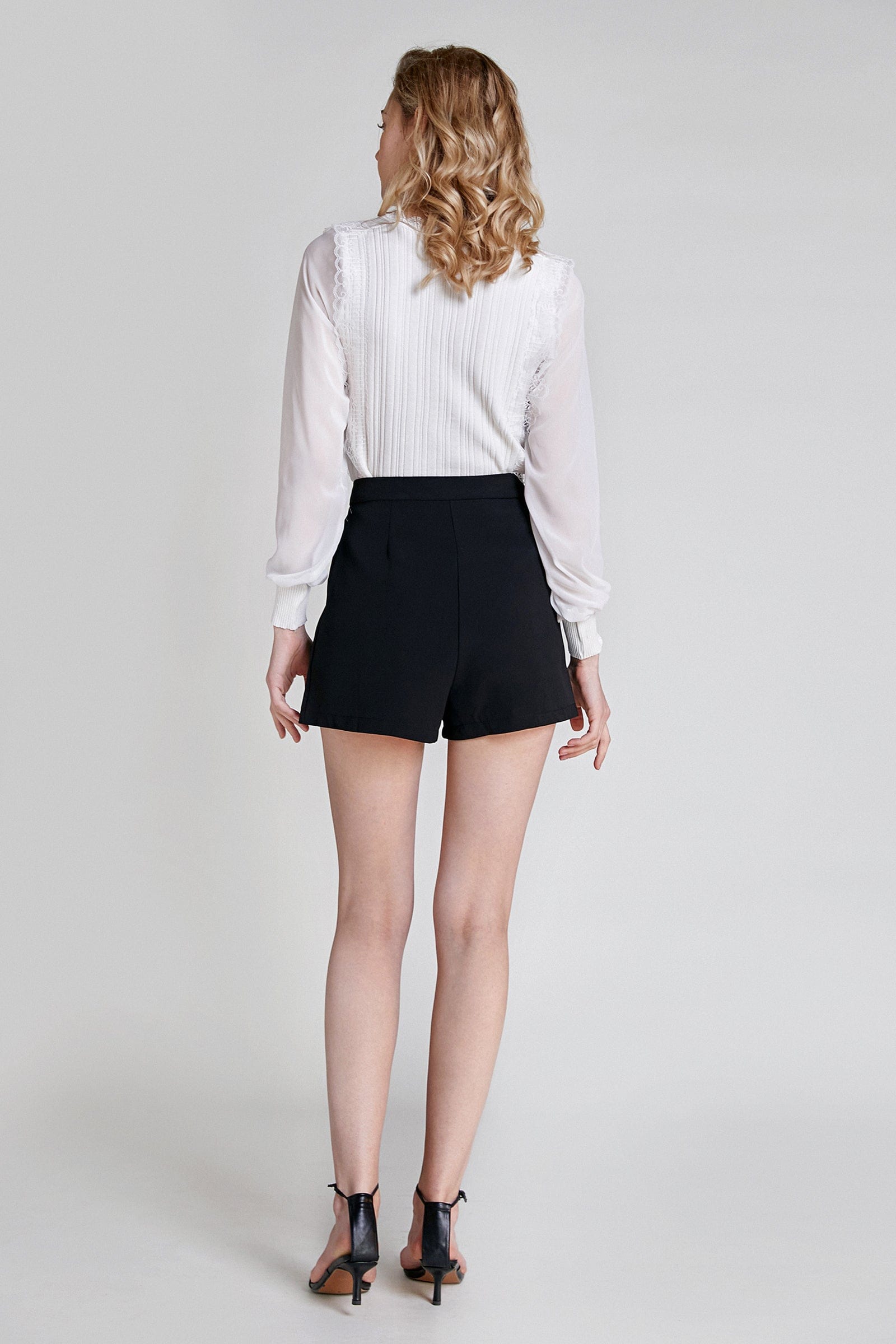 White Lace Detail Mesh Knit Blouse