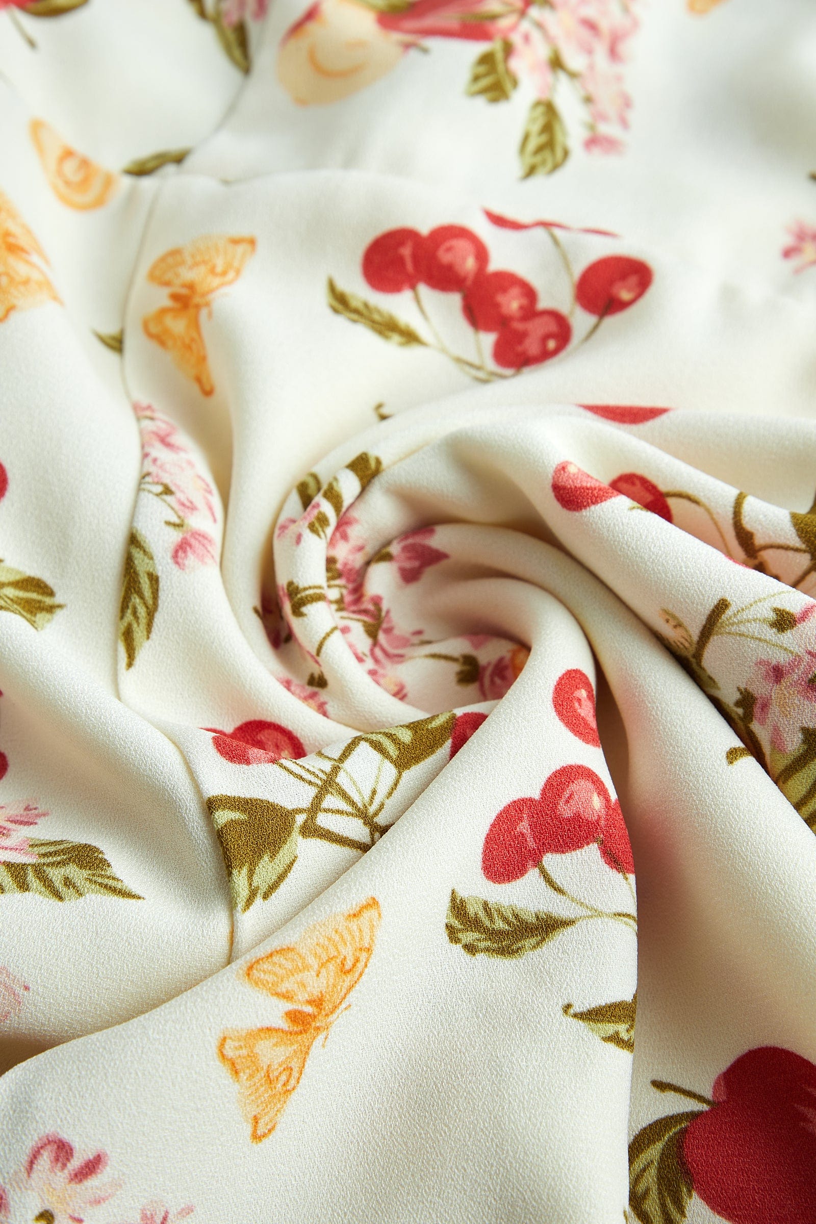 Ivory Fruit Print Tie Strap Mini Dress