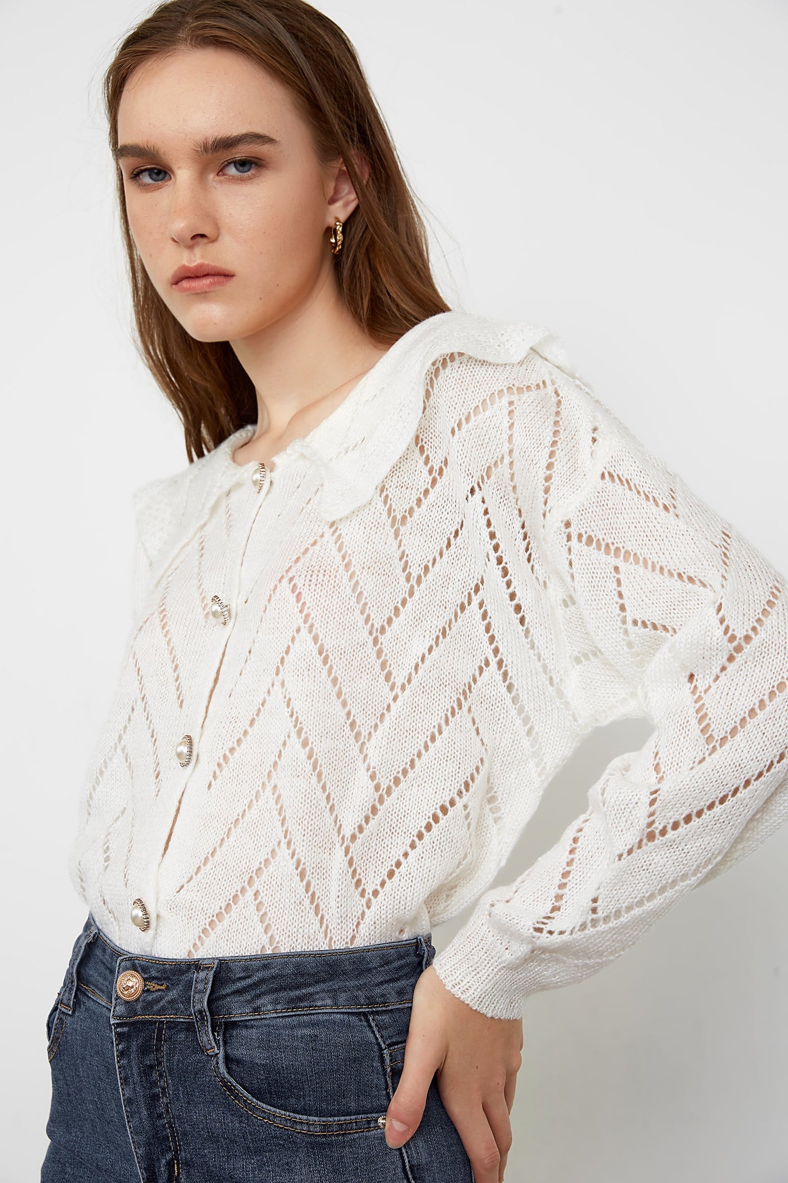 Linnea White Button-Up Cardigan