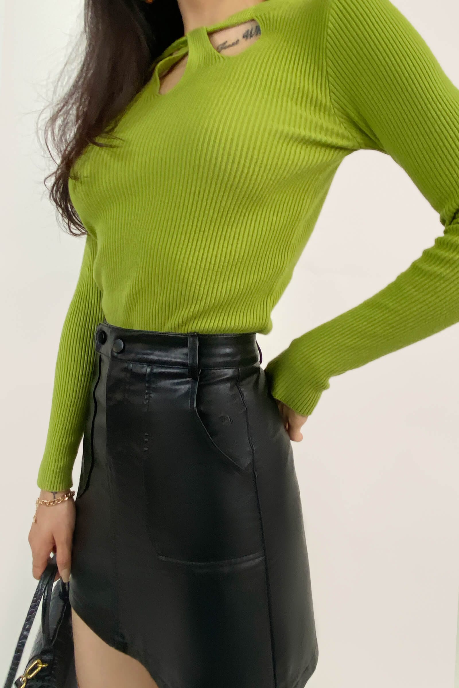 Green Knitted Cut Out Detail Sweater