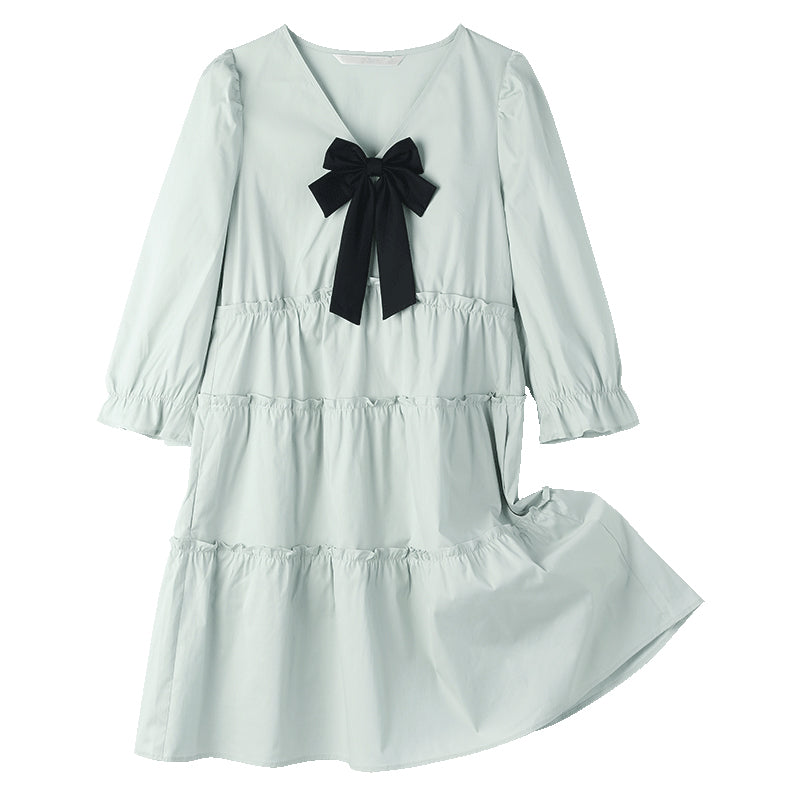 V-Neck Mini Dress With Bow