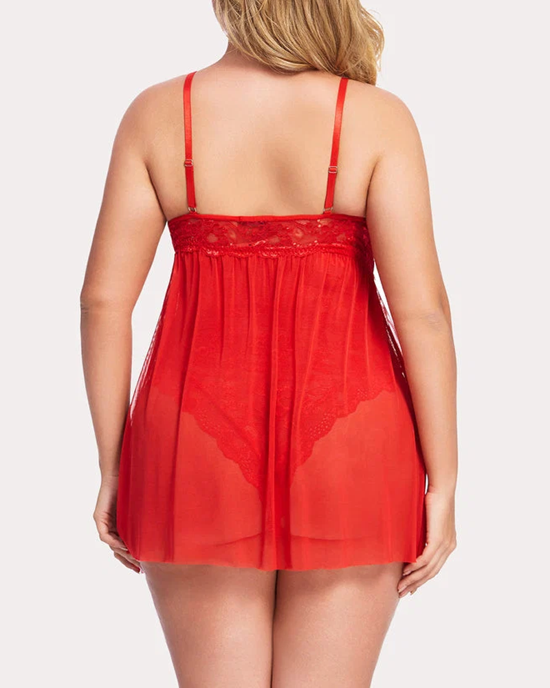Plus Size Lace Teddy with Crisscross Front Straps