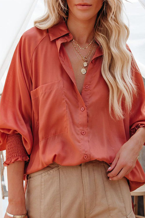 Love Life Oversized Pocket Balloon Sleeve Shirt - 3 Colors