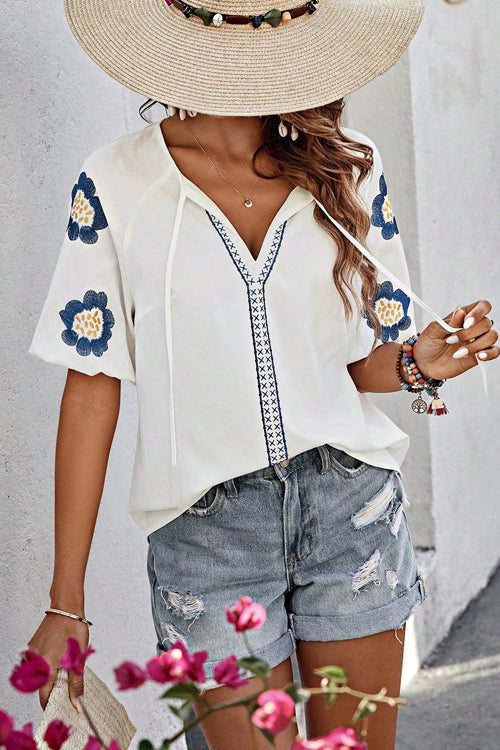 Waiting For Love Floral Embroidery Short Sleeve Top - 3 Colors