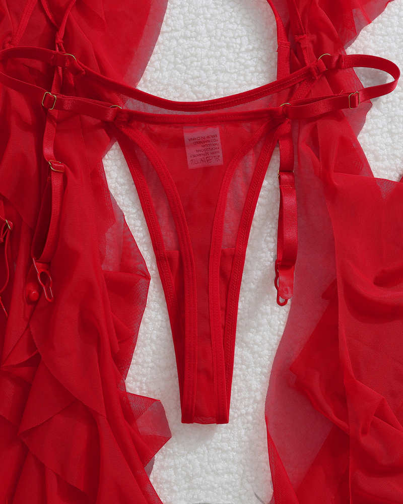 Butterfly Lace High-Slit Lingerie Sleepwear Set