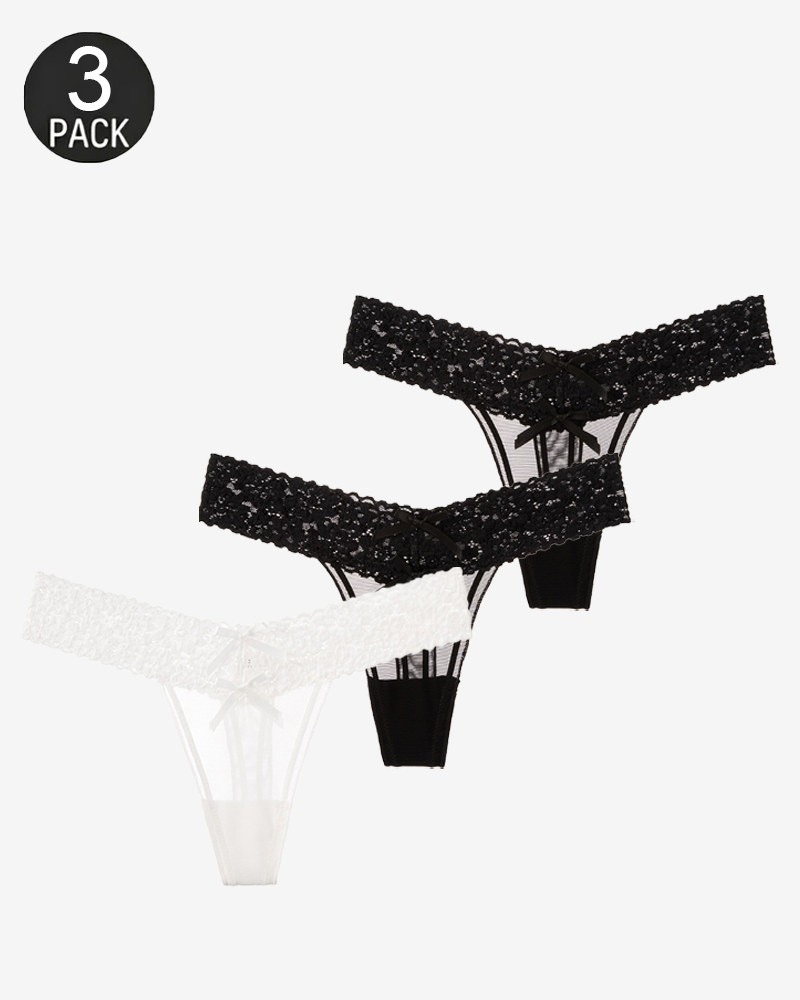 Floral Lace Cutout Thong Panties