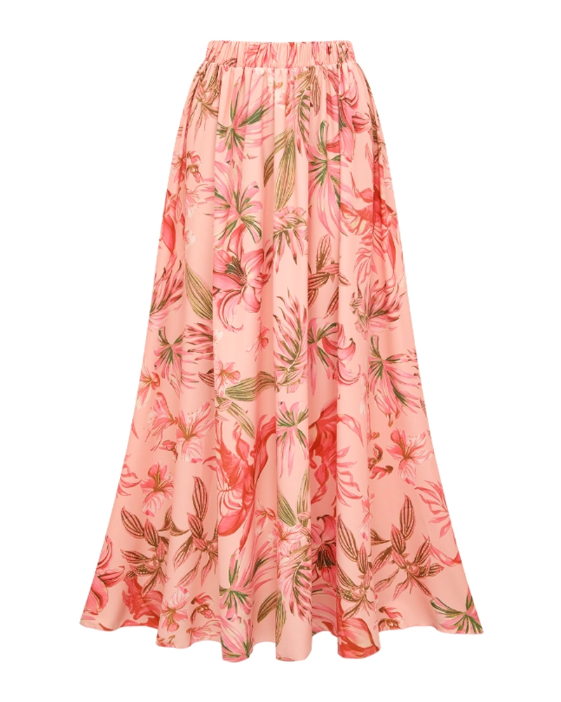 Pink Lily Print Swimsuit Set