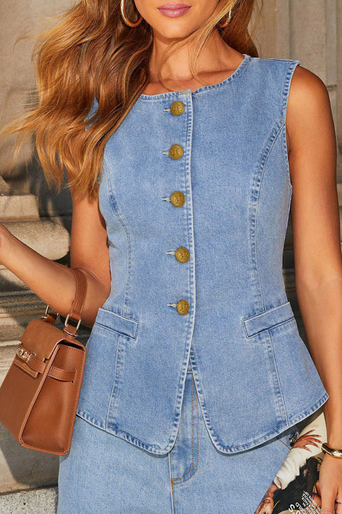 Carefree Style Denim Vest Set- 2 Colors
