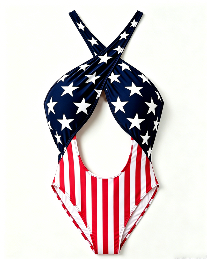 Stars & Stripes Halter Backless Bodycon One-Piece Bikini