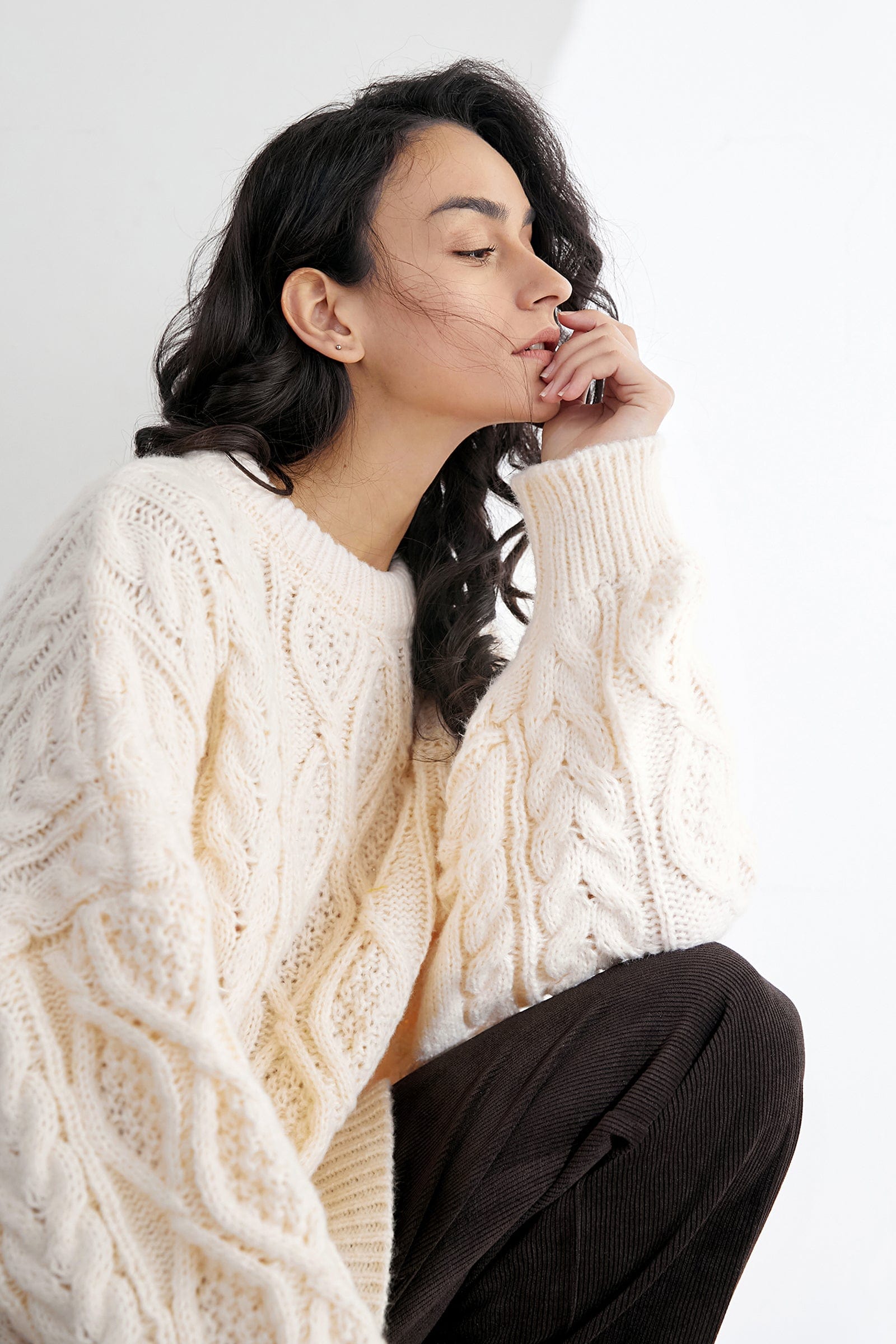 Zaylah Ivory Round Neck Sweater