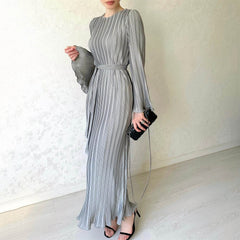 Pleated Bell Sleeve Maxi Dress