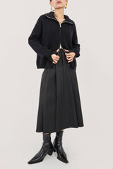 Black Solid Zipper Up Placket Cardigan