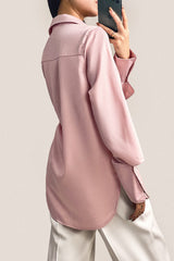 Pink Button-Up Satin Work Shirt