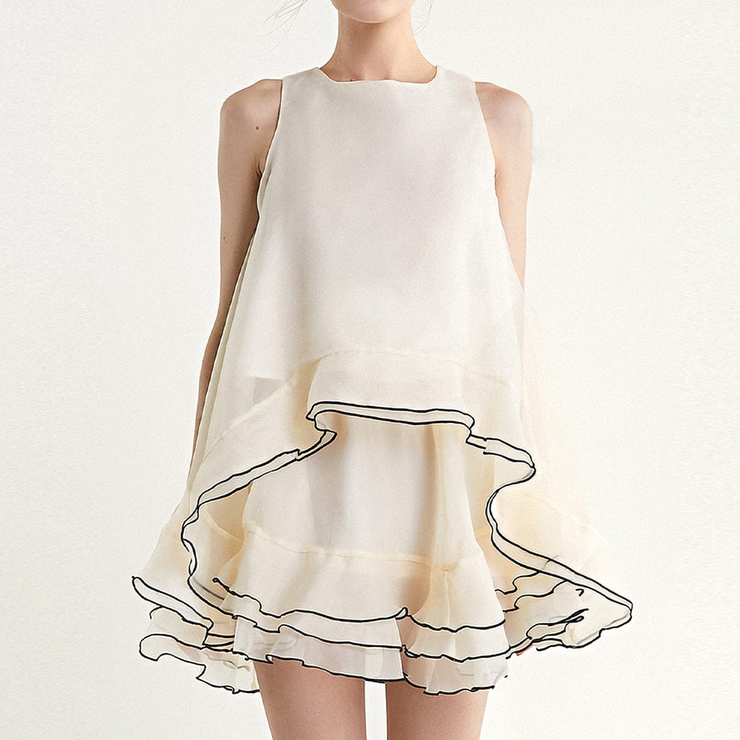 Ivory Contrast Trim Cold Shoulder Top & Mini Skirt Two-Piece Set