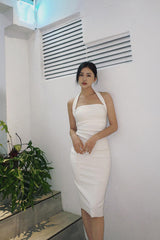 White Halter Bodycon Midi Dress