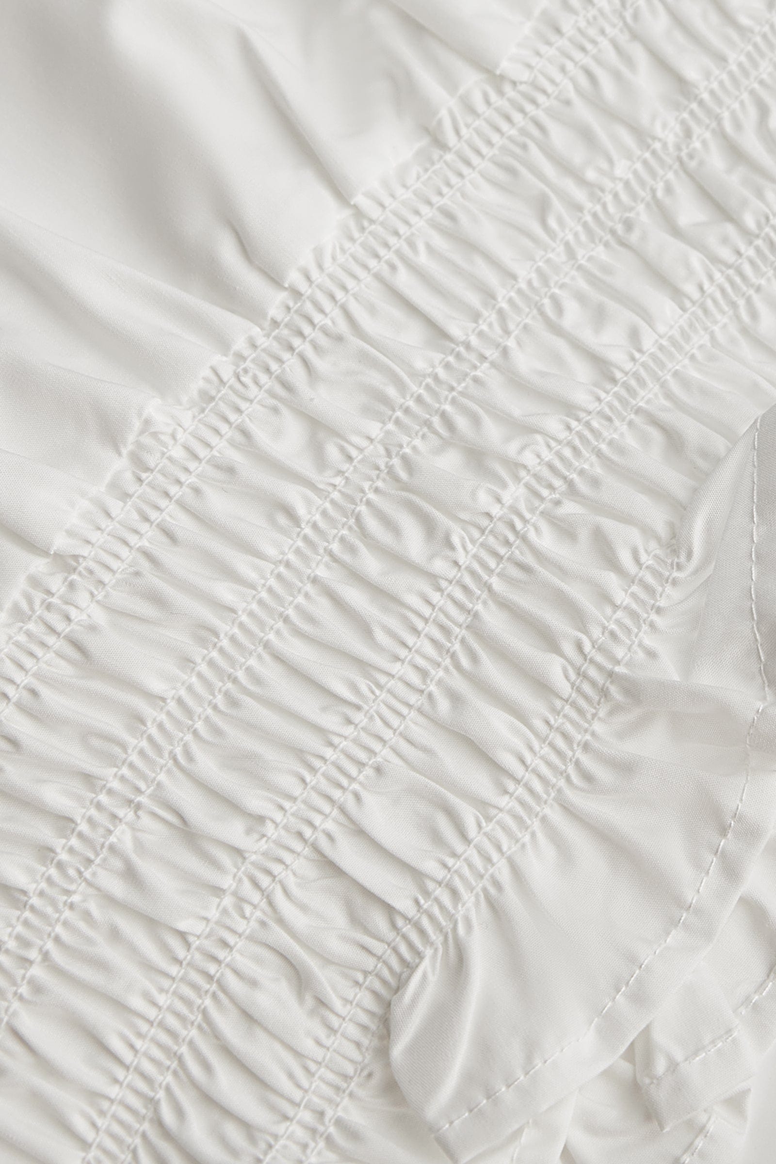 White Ruched Drawstring Smocked Cropped Blouse