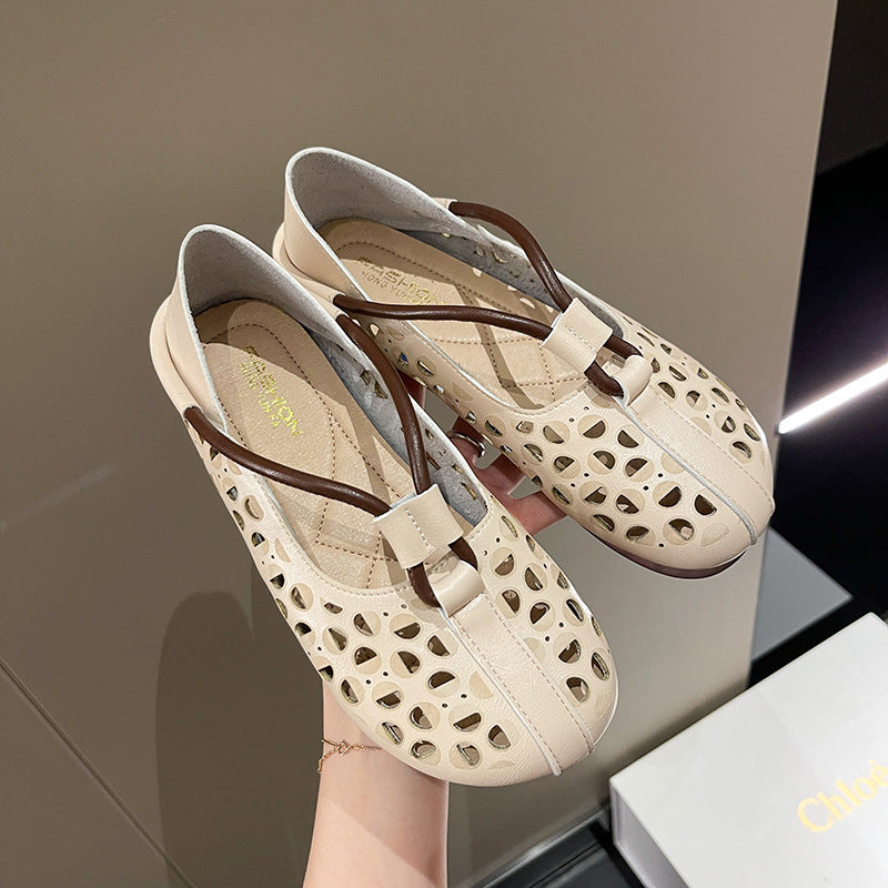 retro hollow soft leather shoes