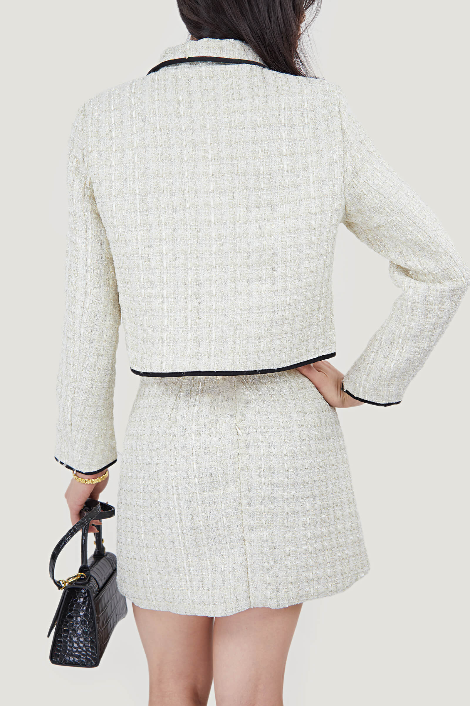 Fake Flap Pocket Bow Detailed Jacket&Mini Skirt Two-Piece Set