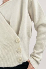 White Overlap Collar Knit Sweater