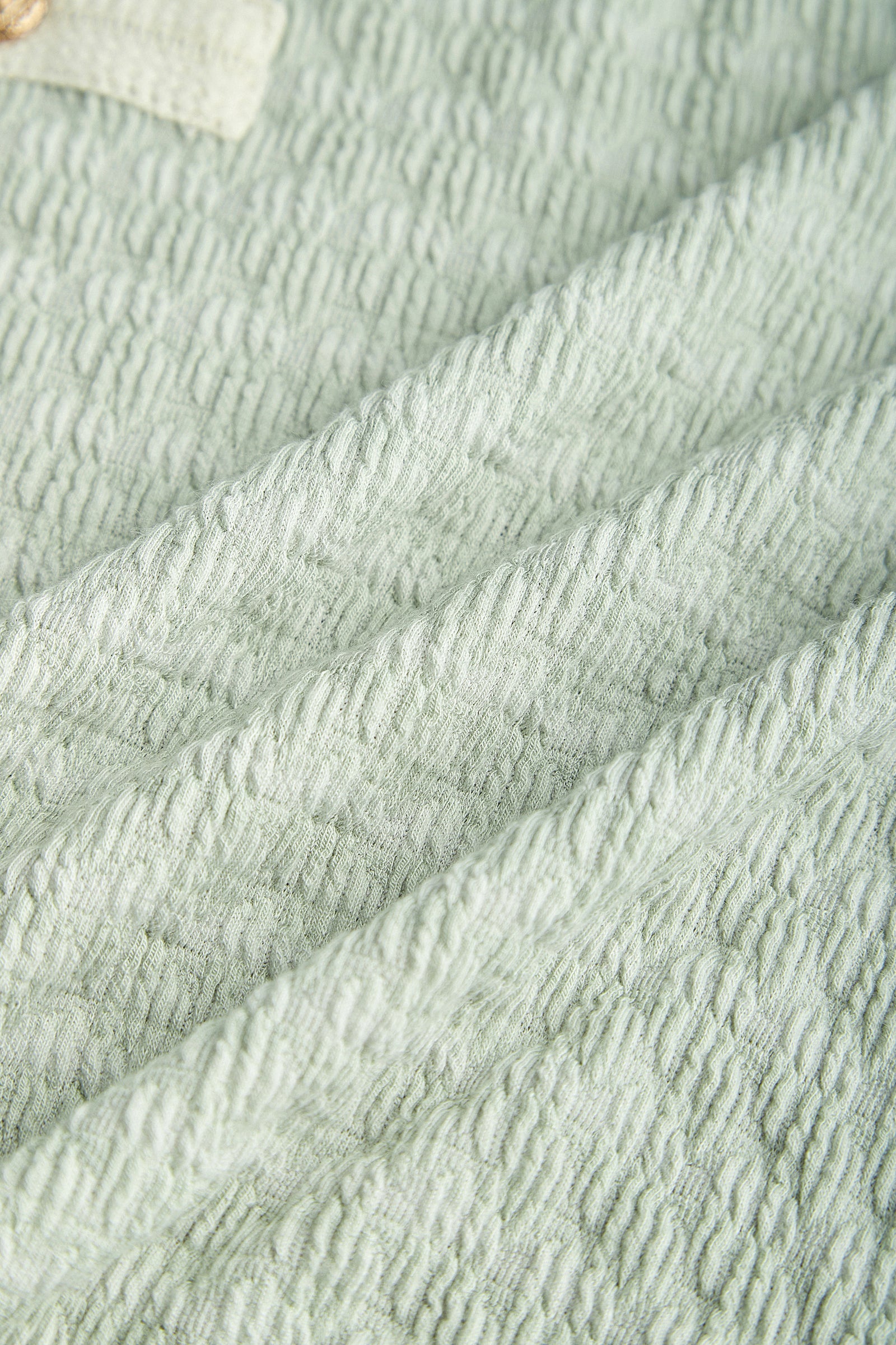 Light Green Textured Contrast Binding Short Sleeve Blouse