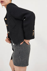 Black Frenchy Button Front Detail Tweed Jacket