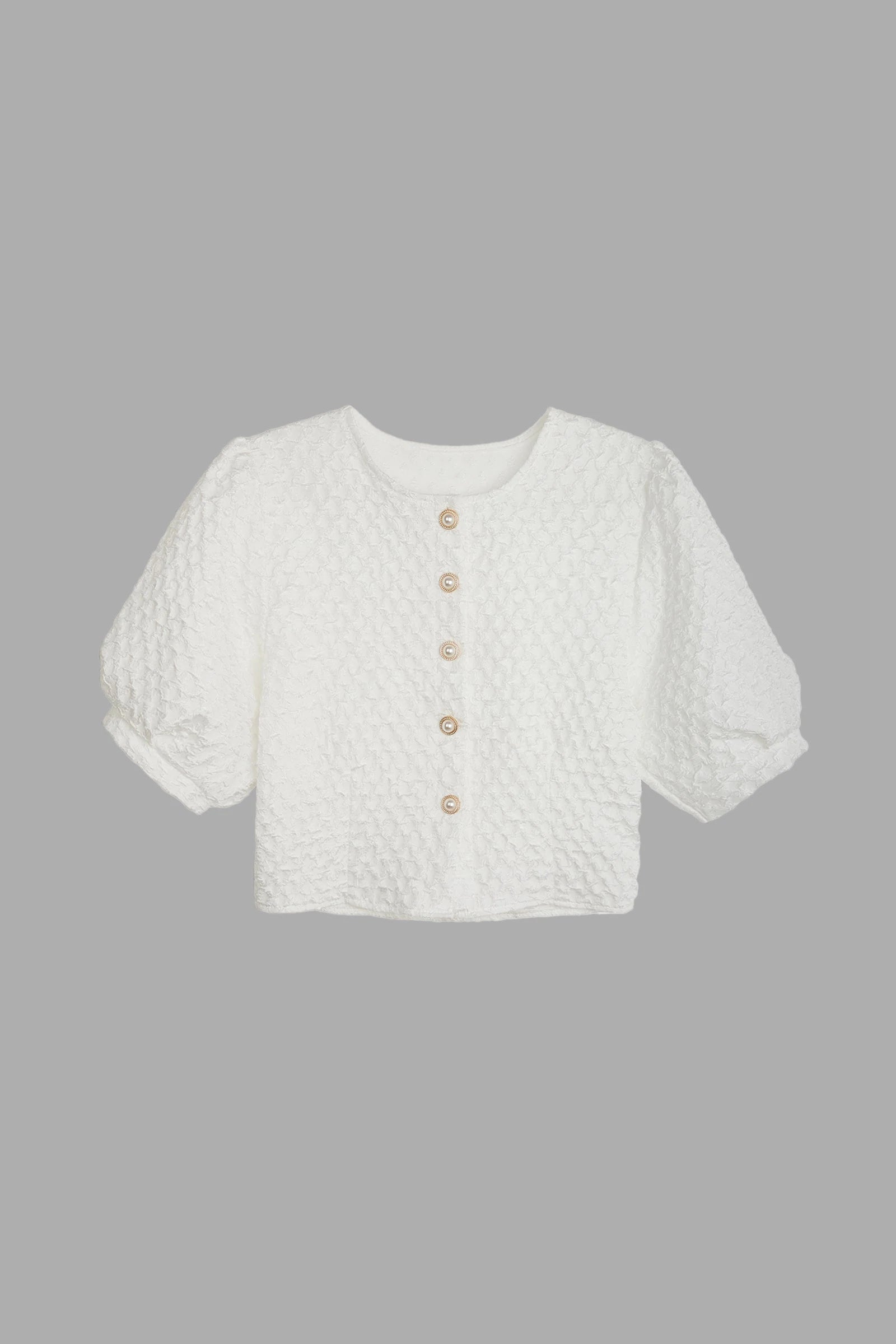 White Textured Puff Sleeve Blouse