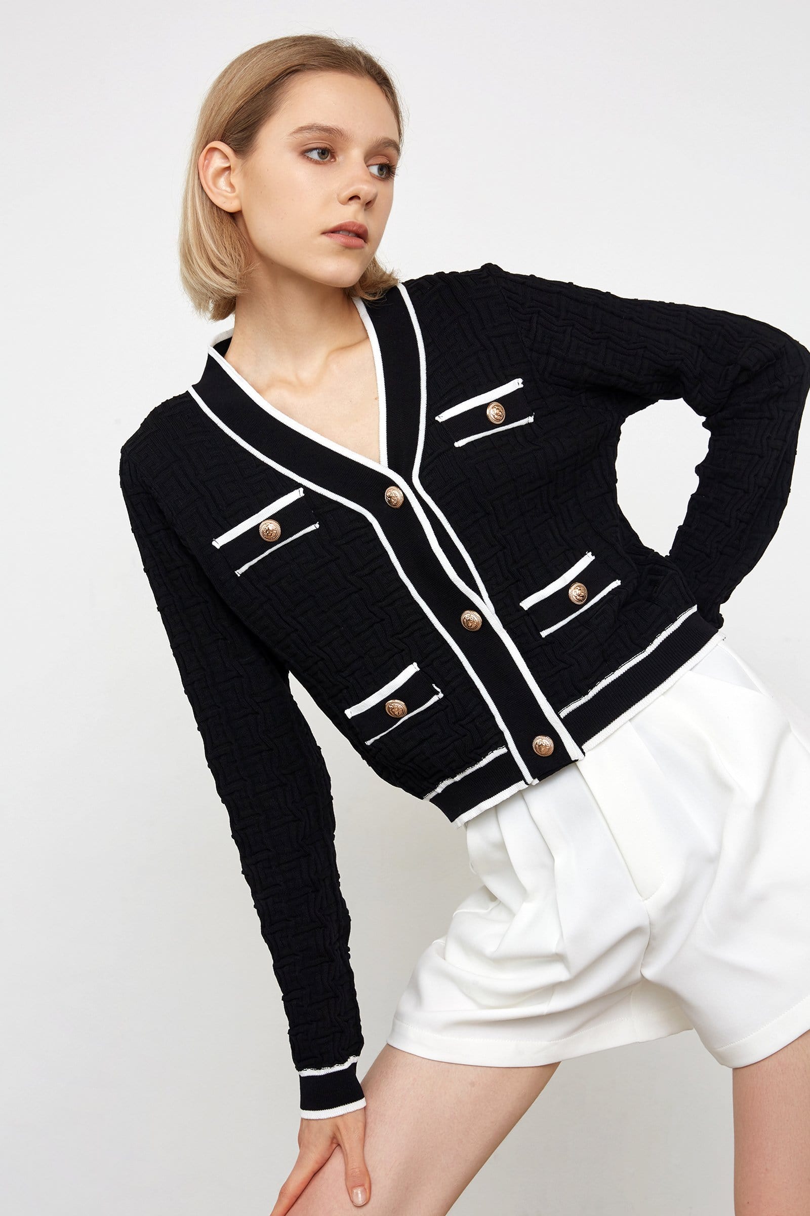 Zarina Black Contrast Cardigan